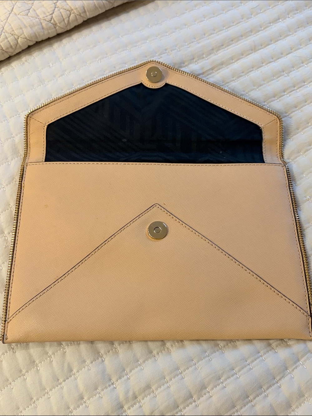 Rebecca Minkoff Leo Envelope Clutch Bag In Tan Leather Zipper Detailing - Picture 4 of 9